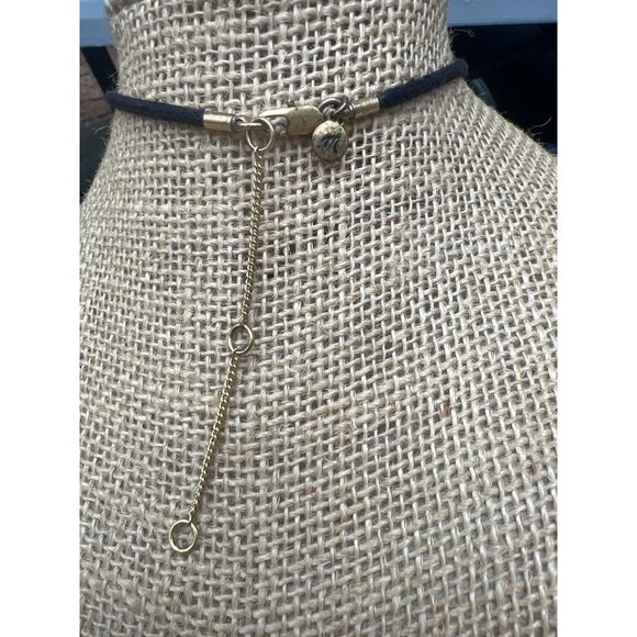 Madewell Black Cord Necklace  Geometric Gold Tone Pendants Adjustable Geometric - Picture 4 of 4